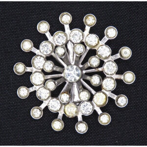 Vintage Starburst Rhinestone Brooch Pin Silver Tone, Clear Rhinestones, Gift Box